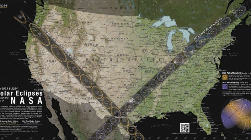 Carte de la trajectoire de l'éclipse solaire totale en 2024 avril